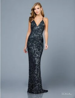 Scala - 47542 Strapless V Neck Backless Allover Sequins Sheath Dress 27 Scala - 47542 Strapless V Neck Backless Allover Sequins Sheath Dress