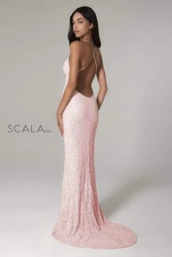Scala - 47542 Strapless V Neck Backless Allover Sequins Sheath Dress 35 Scala - 47542 Strapless V Neck Backless Allover Sequins Sheath Dress