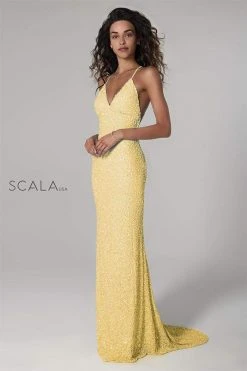 Scala - 47551 Full Sequins Open Back Fitted Evening Gown 24 Scala - 47551 Full Sequins Open Back Fitted Evening Gown