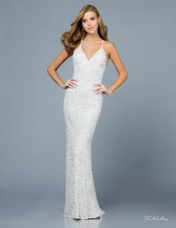 Scala - 47551 Full Sequins Open Back Fitted Evening Gown