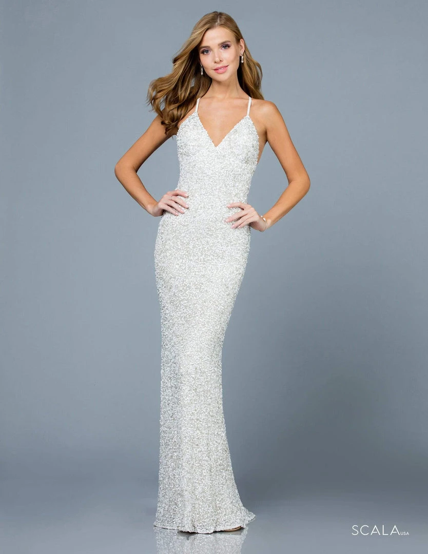 Scala - 47551 Full Sequins Open Back Fitted Evening Gown 3 Scala - 47551 Full Sequins Open Back Fitted Evening Gown