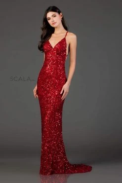 Scala - 47551 Full Sequins Open Back Fitted Evening Gown 30 Scala - 47551 Full Sequins Open Back Fitted Evening Gown