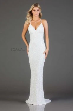Scala - 47551 Full Sequins Open Back Fitted Evening Gown 29 Scala - 47551 Full Sequins Open Back Fitted Evening Gown