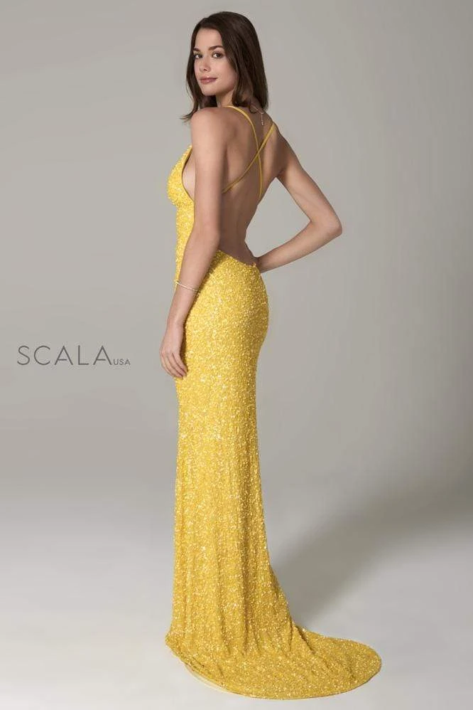 Scala - 47551 Full Sequins Open Back Fitted Evening Gown 16 Scala - 47551 Full Sequins Open Back Fitted Evening Gown