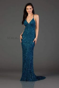 Scala - 47551 Full Sequins Open Back Fitted Evening Gown 36 Scala - 47551 Full Sequins Open Back Fitted Evening Gown