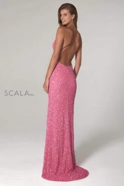 Scala - 47551 Full Sequins Open Back Fitted Evening Gown 35 Scala - 47551 Full Sequins Open Back Fitted Evening Gown