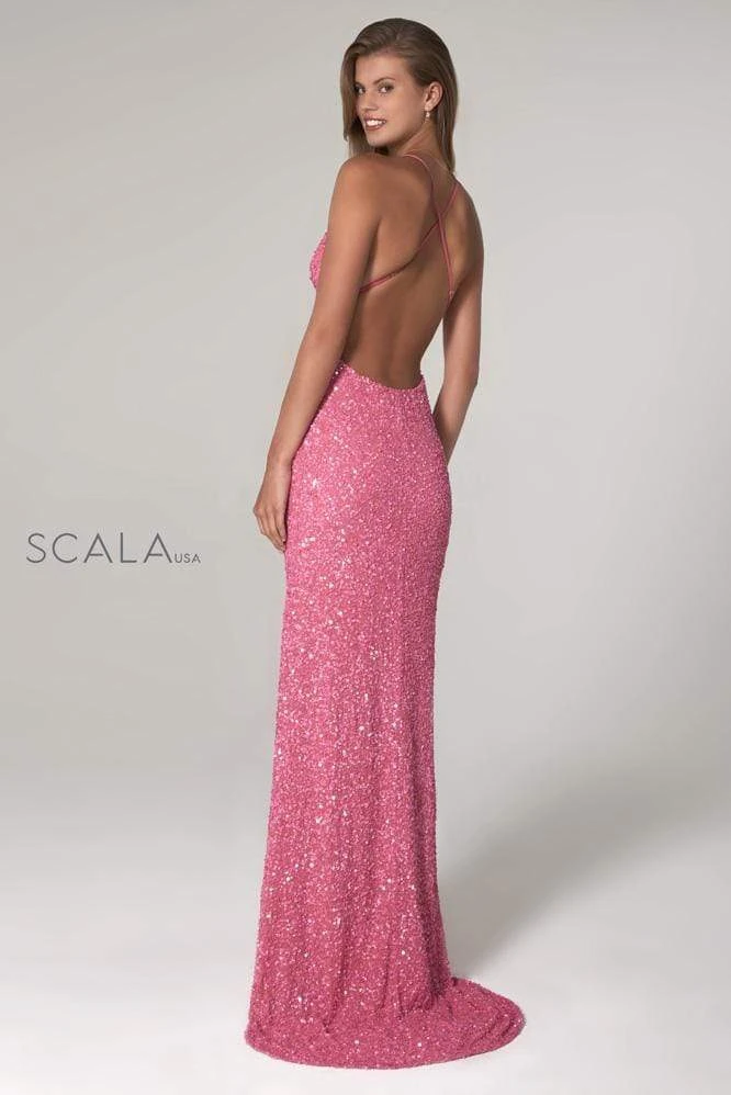 Scala - 47551 Full Sequins Open Back Fitted Evening Gown 18 Scala - 47551 Full Sequins Open Back Fitted Evening Gown