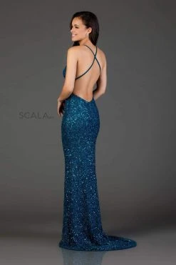Scala - 47551 Full Sequins Open Back Fitted Evening Gown 37 Scala - 47551 Full Sequins Open Back Fitted Evening Gown