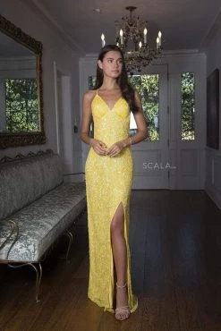 Scala - 47551 Full Sequins Open Back Fitted Evening Gown 32 Scala - 47551 Full Sequins Open Back Fitted Evening Gown