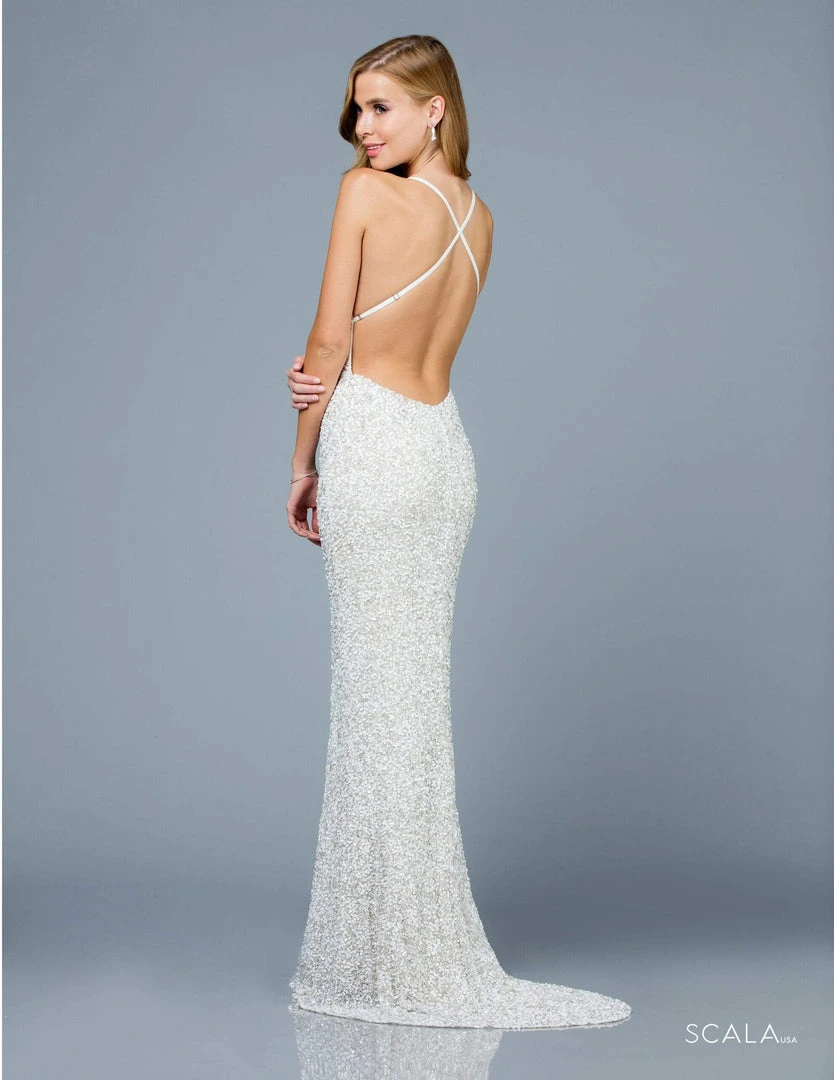 Scala - 47551 Full Sequins Open Back Fitted Evening Gown 4 Scala - 47551 Full Sequins Open Back Fitted Evening Gown