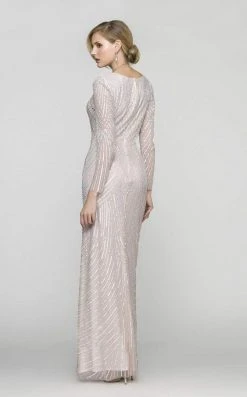 Scala - 48312 V-Neck Beaded Stripes Evening Dress