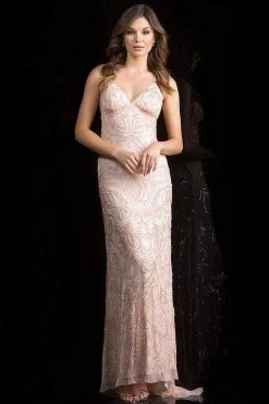 Scala - 48557 Lace Plunging V-neck Sheath Dress 32 Scala - 48557 Lace Plunging V-neck Sheath Dress