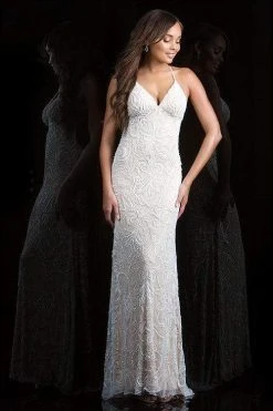 Scala - 48557 Lace Plunging V-neck Sheath Dress 30 Scala - 48557 Lace Plunging V-neck Sheath Dress