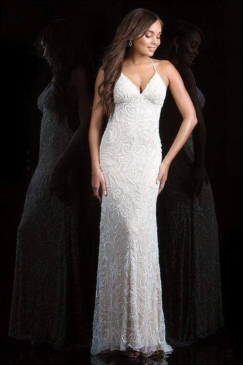 Scala - 48557 Lace Plunging V-neck Sheath Dress 15 Scala - 48557 Lace Plunging V-neck Sheath Dress