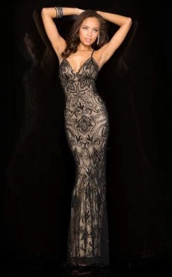 Scala - 48557 Lace Plunging V-neck Sheath Dress 20 Scala - 48557 Lace Plunging V-neck Sheath Dress