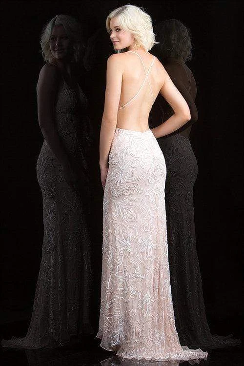 Scala - 48557 Lace Plunging V-neck Sheath Dress 14 Scala - 48557 Lace Plunging V-neck Sheath Dress