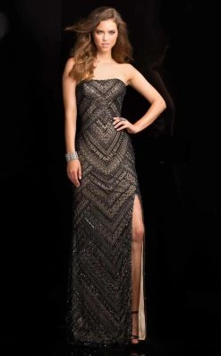 Scala - 48705 Strapless Beaded Prom Dress With Side Slit