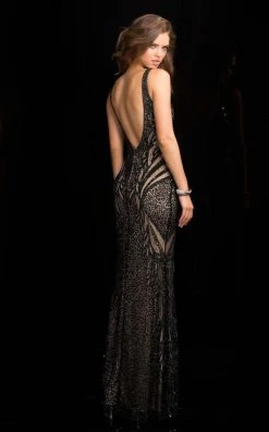 Scala - 48721 V-Neckline Beaded Prom Dress