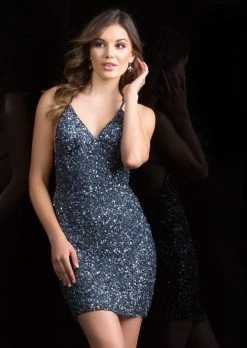 Scala - 48782 Fitted String Strapped Sequin Dress In Lavender/Silver