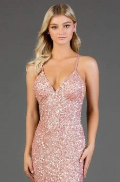 Scala - 48782 Fitted String Strapped Sequin Dress In New Rose