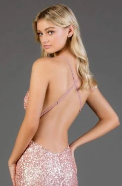 Scala - 48782 Fitted String Strapped Sequin Dress In New Rose