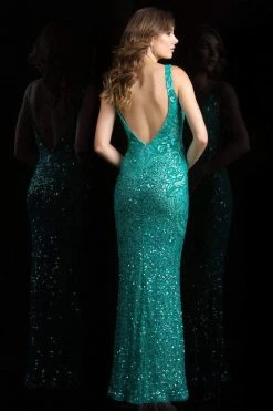 Scala - 48790 Sleeveless V-neck Sequined Sheath Gown