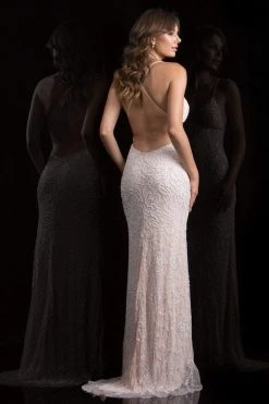 Scala - 48796 Beaded V-neck Sheath Dress