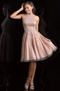 Scala - 48822 High Halter Neck Embellished Cocktail Dress