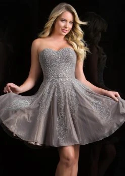 Scala - 48834 Bejeweled Strapless Sweetheart Short Dress