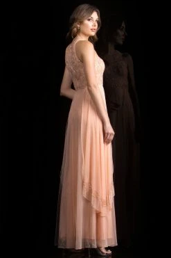 Scala - 48841 Jewel Neck Beaded Chiffon A-line Gown