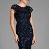 Scala - 48864 Knee Length Sequin-Crusted Cap Sleeve Dress