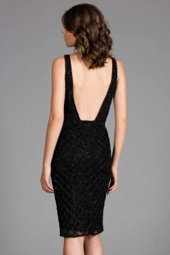 Scala - 48880 Lattice Beaded Halter Sheath Dress