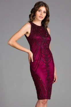 Scala - 48890 Scoop Cutout Back Ornate Sheath Dress 8 Scala - 48890 Scoop Cutout Back Ornate Sheath Dress