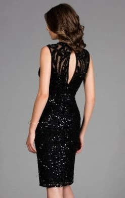Scala - 48897ML Fully Sequined Jewel Neck Fitted Dress 8 Scala - 48897ML Fully Sequined Jewel Neck Fitted Dress