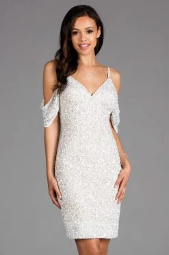 Scala - 48921 Cold Shoulders Beaded And Sequin Cocktail Dress