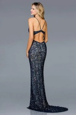 Scala - 48930 Sequined Plunging V-neck Sheath Dress 5 Scala - 48930 Sequined Plunging V-neck Sheath Dress