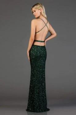 Scala - 48931 Fully Sequin Embellished Long Sheath Gown With Side Slit