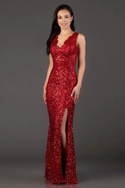 Scala - 48933 Sequined Scalloped V-neck Sheath Dress 18 Scala - 48933 Sequined Scalloped V-neck Sheath Dress