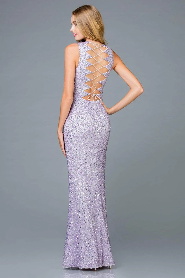 Scala - 48933 Sequined Scalloped V-neck Sheath Dress 6 Scala - 48933 Sequined Scalloped V-neck Sheath Dress