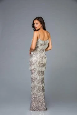 Scala - 48934 Embellished Fringed Sheath Evening Dress