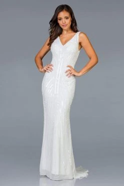 Scala - 48937 Sequined V-neck Trumpet Dress