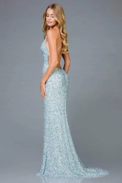 Scala - 48938 Allover Sequin Backless Sheath Evening Gown With Slit