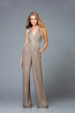 Scala - 48941 Lattice Beaded Plunging Jumpsuit