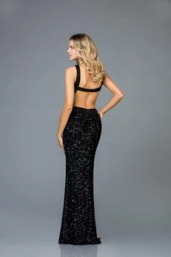 Scala - 48944 Sequined Halter Sheath Dress