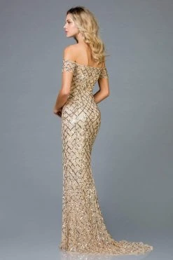 Scala - 48945 Sequined Off-Shoulder Sheath Dress