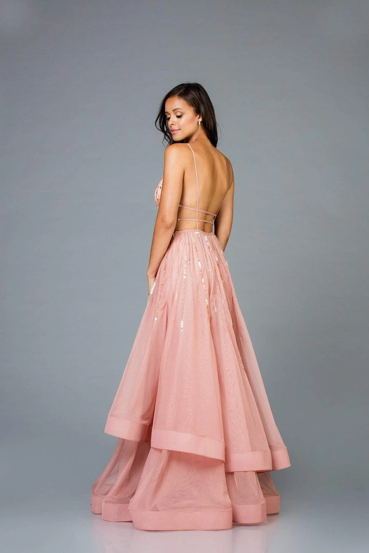 Scala - 48947 Sequined Deep V-neck Tiered A-line Dress 4 Scala - 48947 Sequined Deep V-neck Tiered A-line Dress