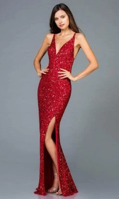 Scala - 48949 Sequined Plunging Halter V-neck Sheath Dress 17 Scala - 48949 Sequined Plunging Halter V-neck Sheath Dress