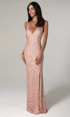 Scala - 48949 Sequined Plunging Halter V-neck Sheath Dress 20 Scala - 48949 Sequined Plunging Halter V-neck Sheath Dress