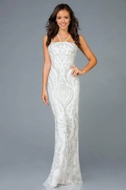 Scala - 48950 Embellished Straight Across Neck Sheath Dress