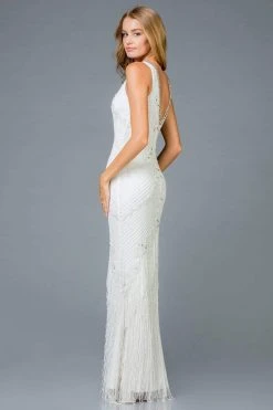 Scala - 48951 Embellished Plunging V-neck Sheath Dress